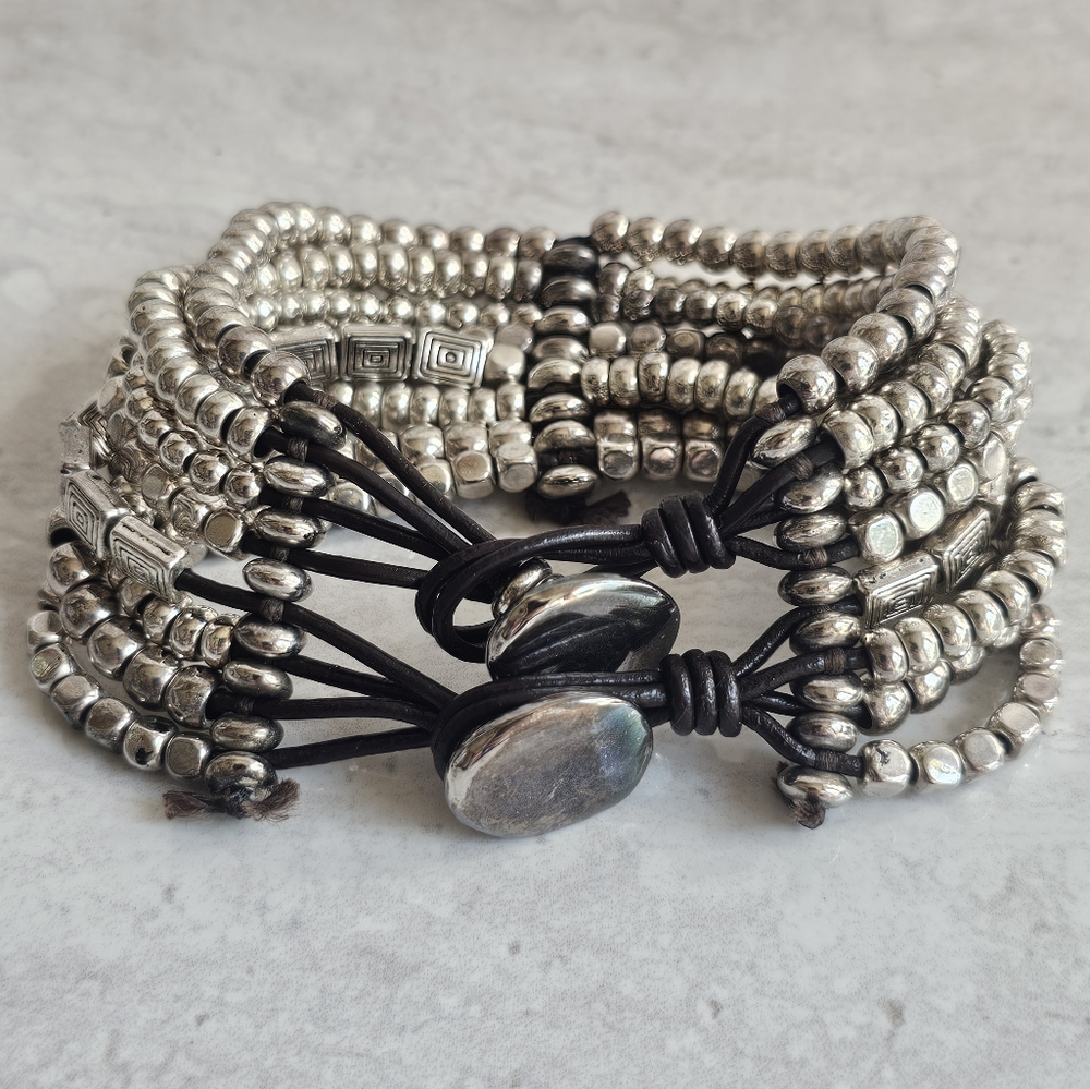 UNO de 50 Silver Beaded Bracelet